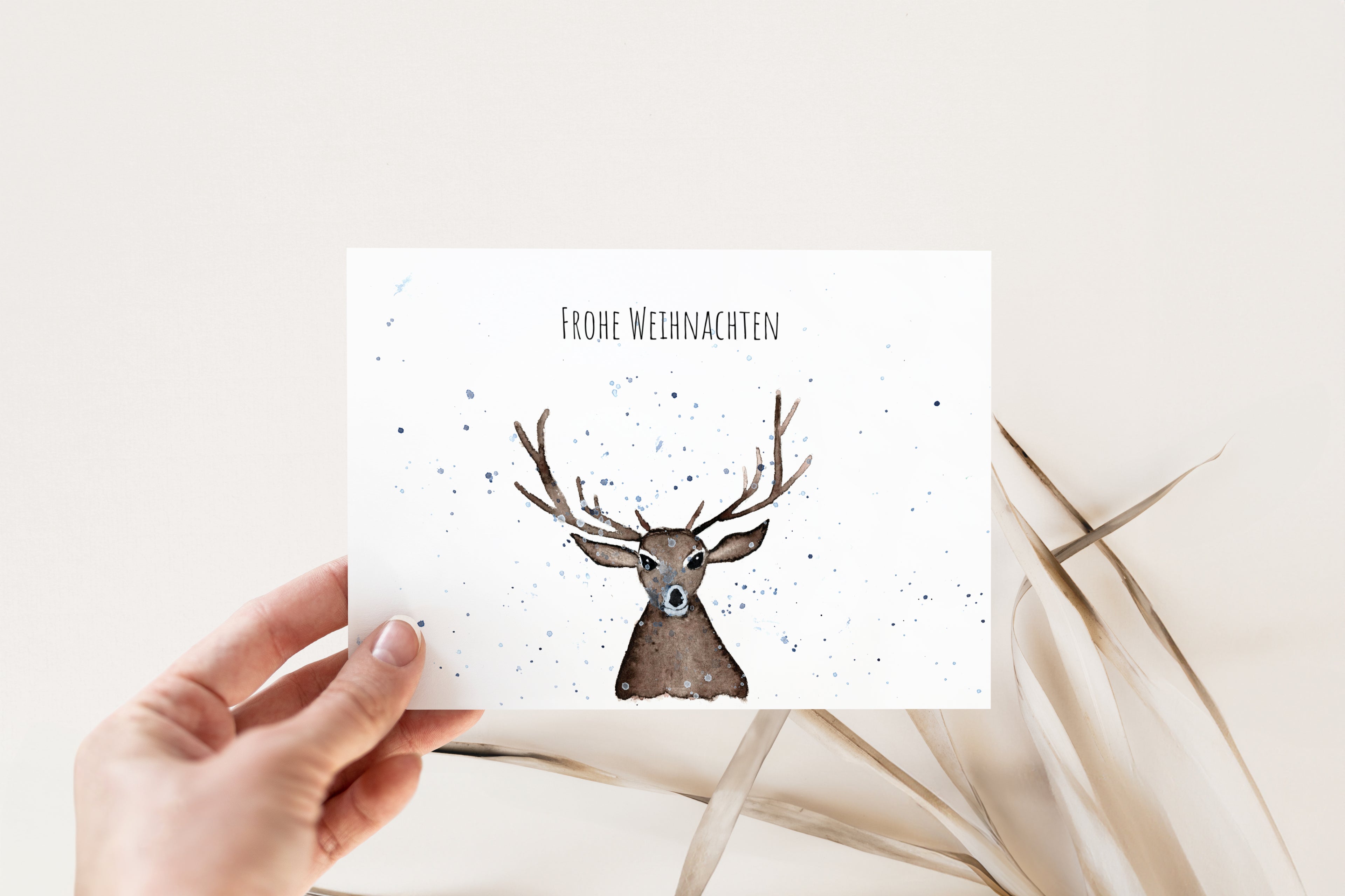 Handgemalte Weihnachtskarte – Hirsch