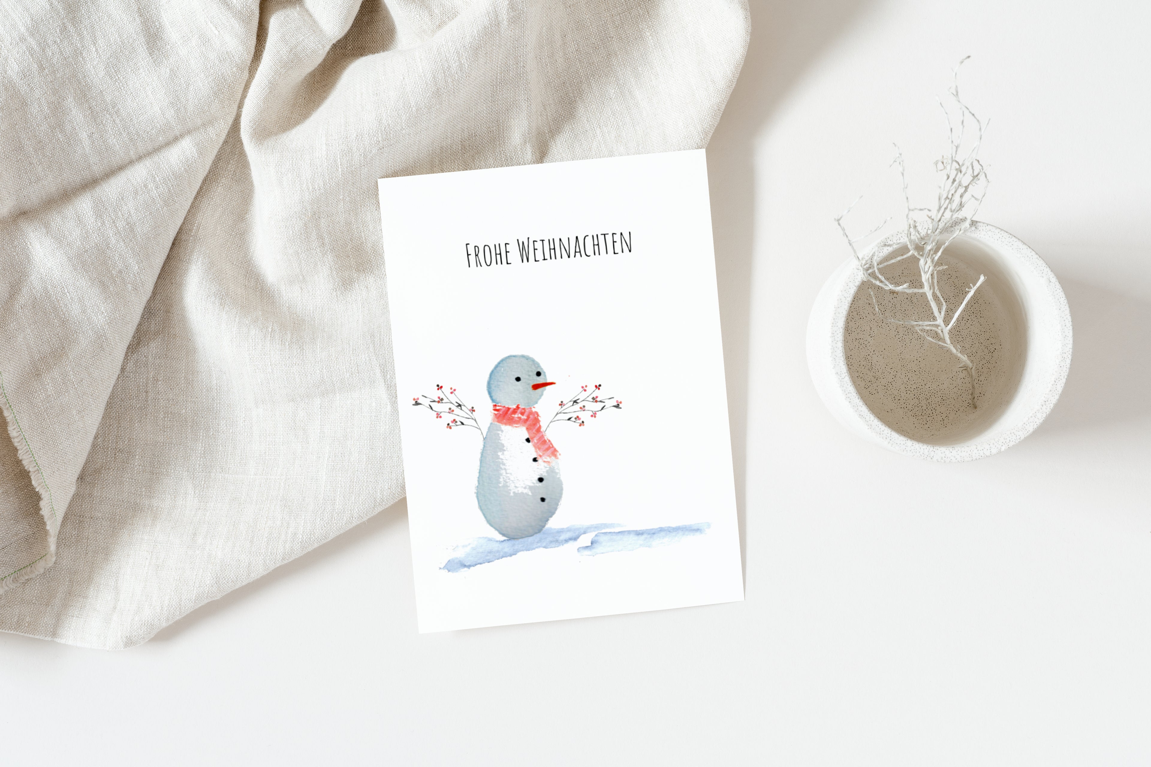 Handgemalte Weihnachtskarte – Schneemann