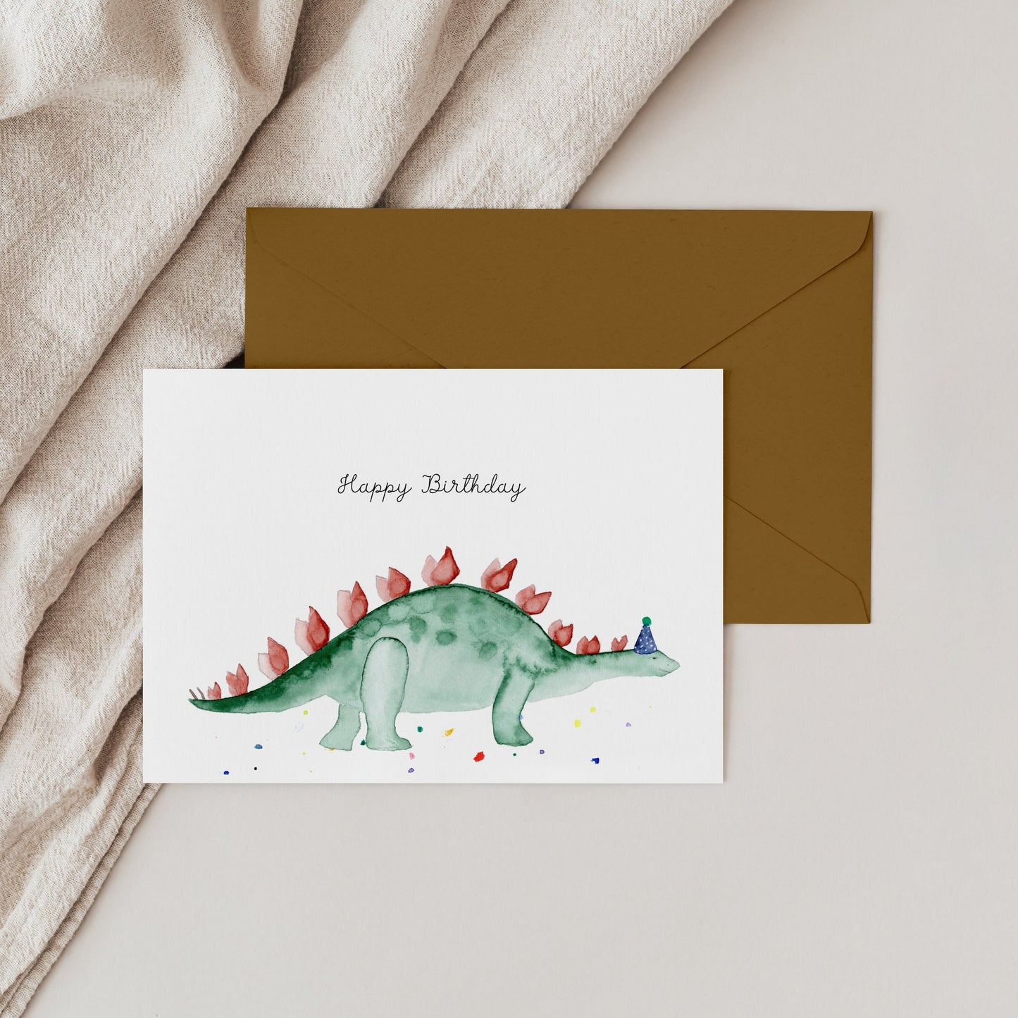 Aquarell Geburtstagskarte "Dinosaurier Stegosaurus"