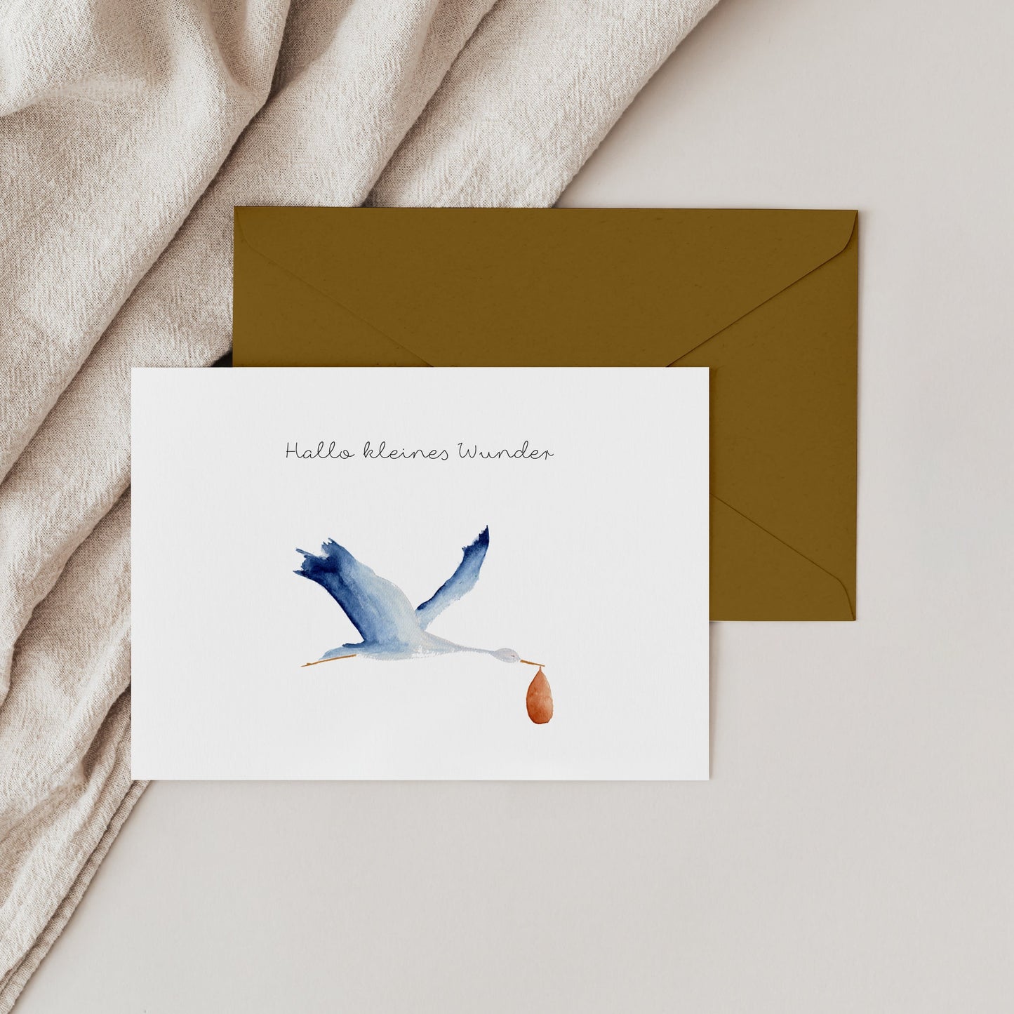 Aquarell Karte zur Geburt "Storch"