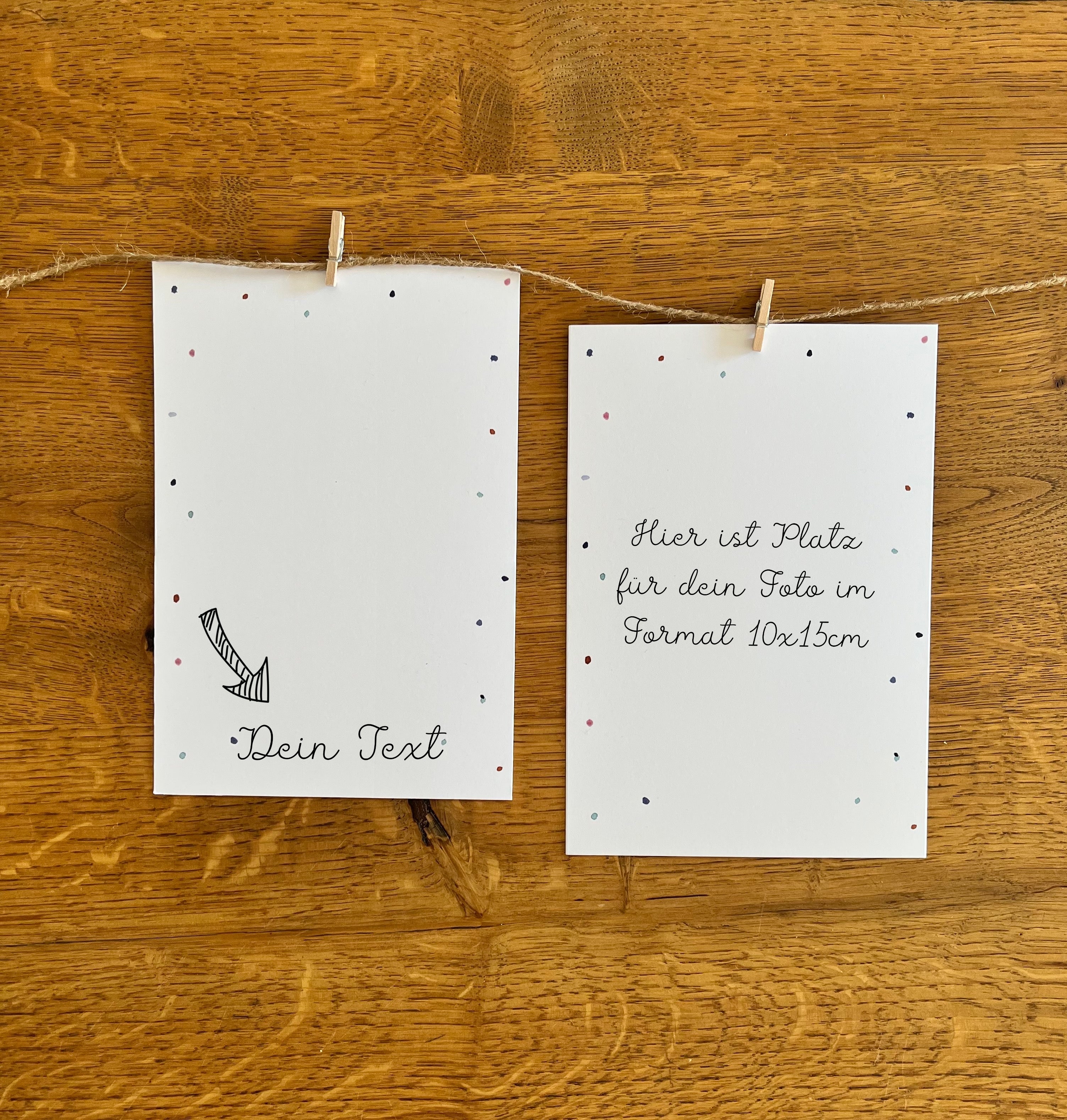 Unbeschriftete Karte der Blanko-Fotogirlande Tupfer mit zartem Aquarellmuster und Platz für eigene Worte.