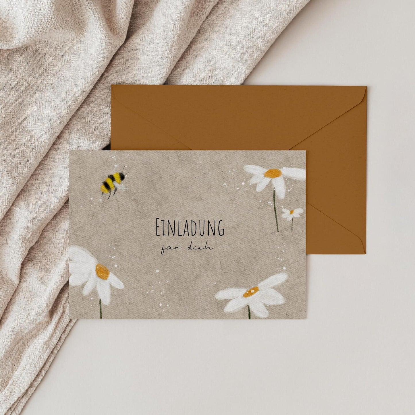Einladungskarten-Set "Blumen" (Beige/Grau)