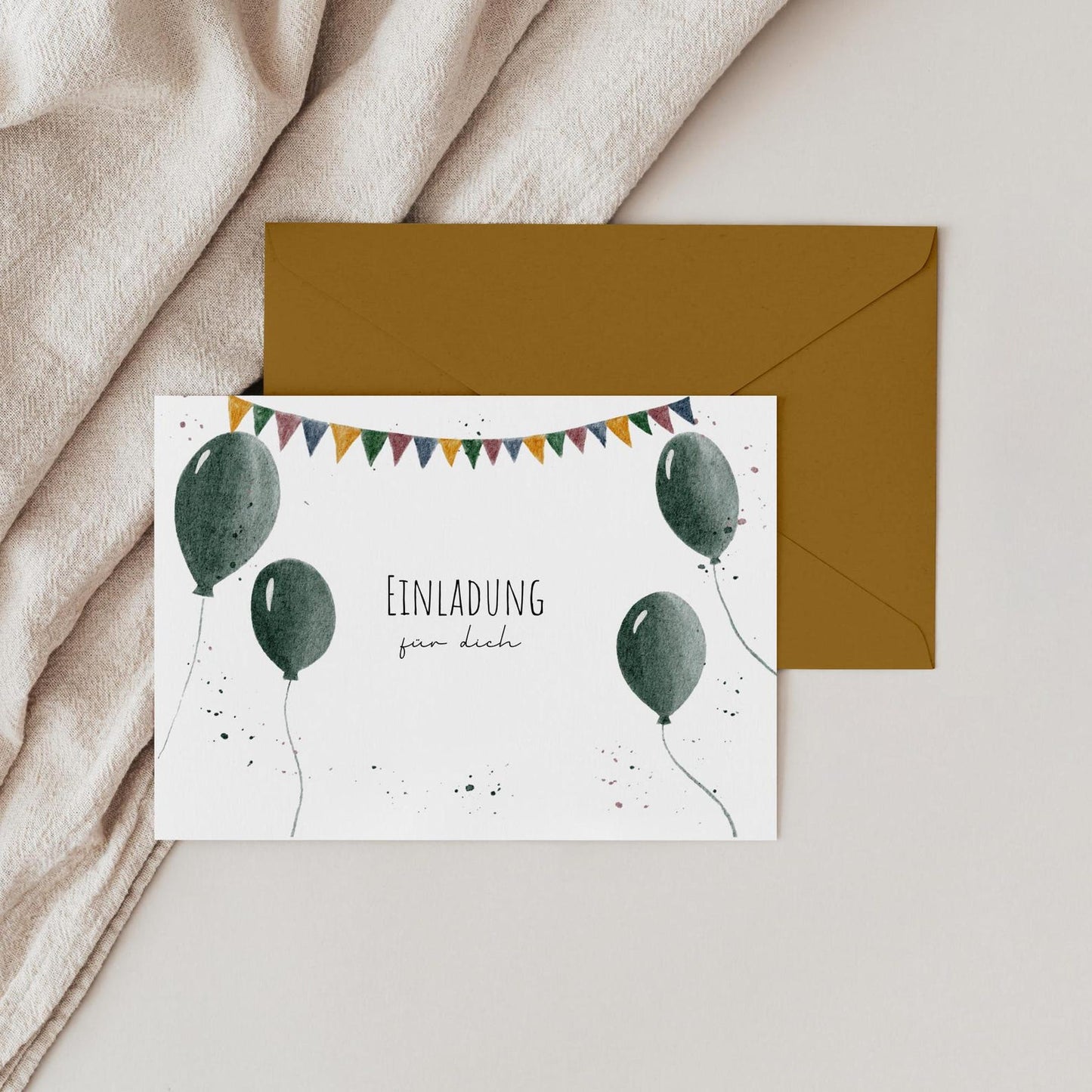 Einladungskarten-Set "Grüne Luftballons“