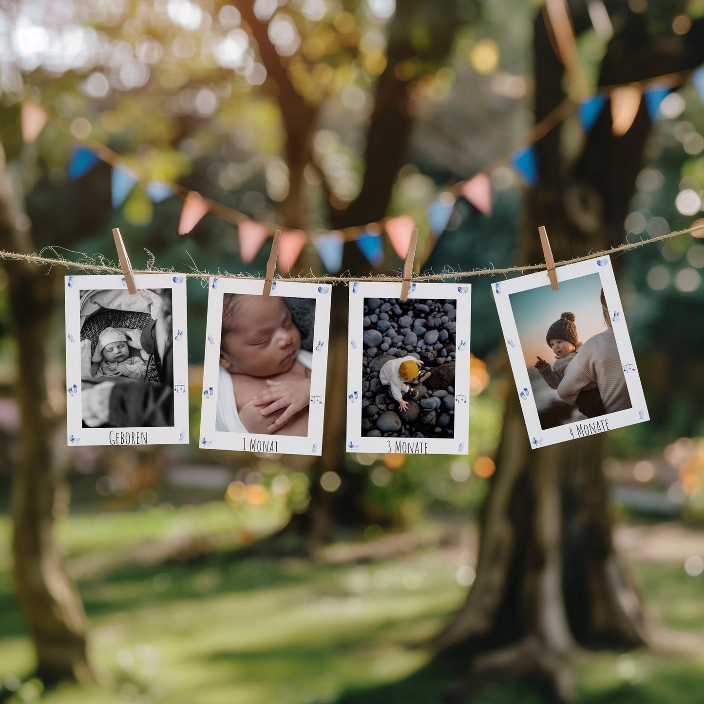 Foto Girlande 1. Geburtstag /Karten für Fotoalbum Erinnerungen "Blaue Baby-Motive“