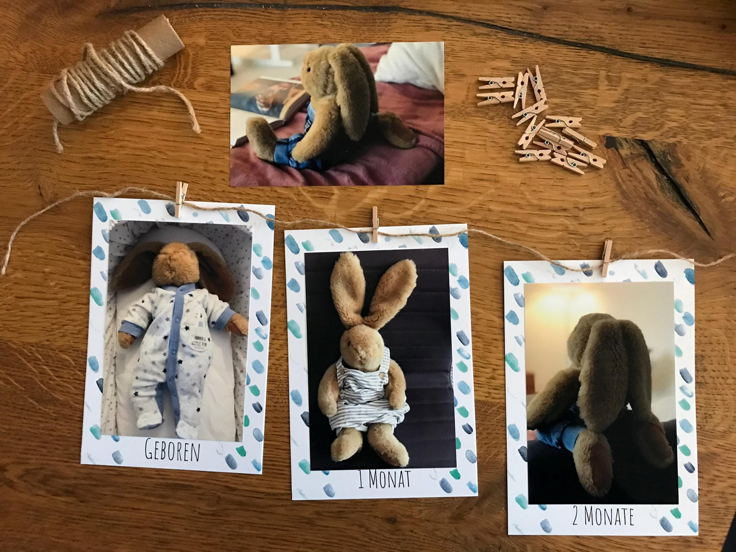 Foto Girlande 1 Geburtstag /Karten für Fotoalbum Erinnerungen "Blaue Tupfer"