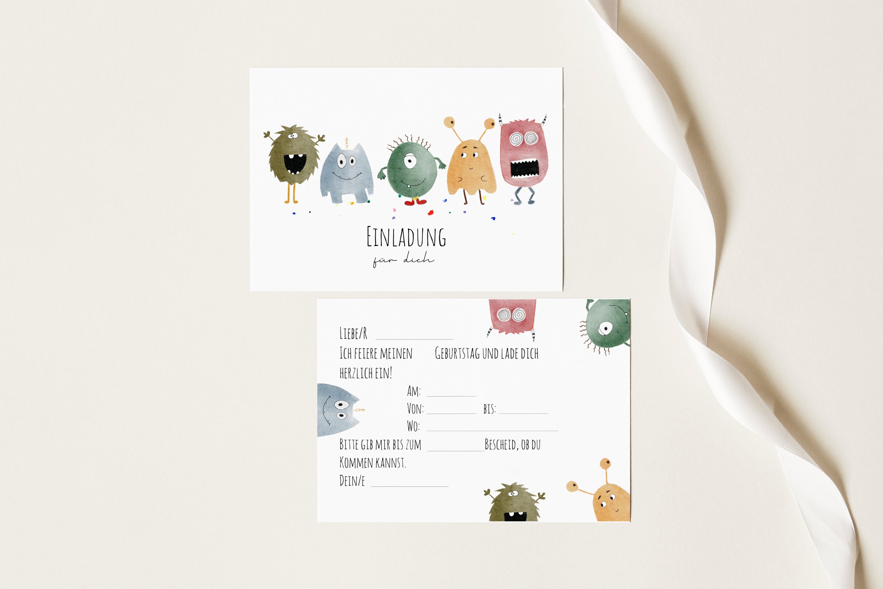 Monster-Einladungskarten für den Kindergeburtstag als Set