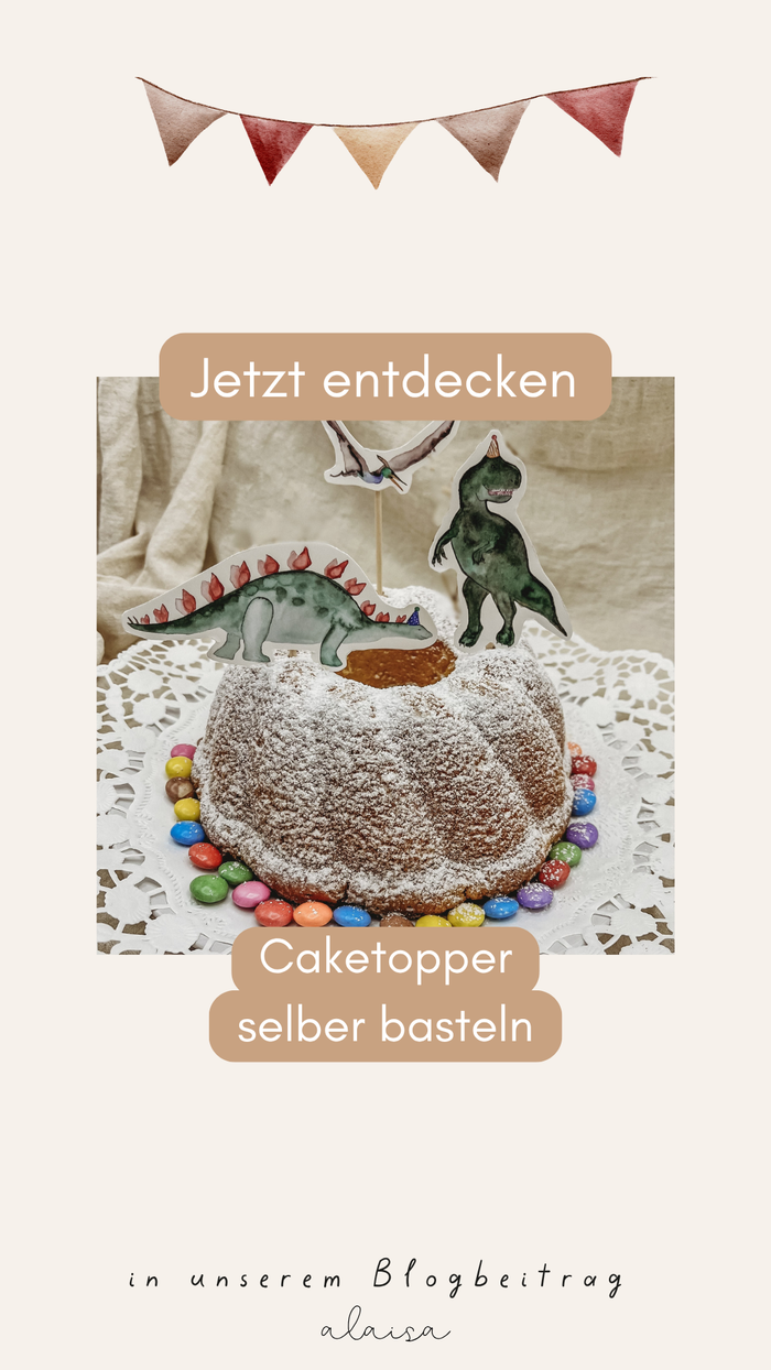 Caketopper mit Dinosaurier Motiv auf Geburtstagskuchen