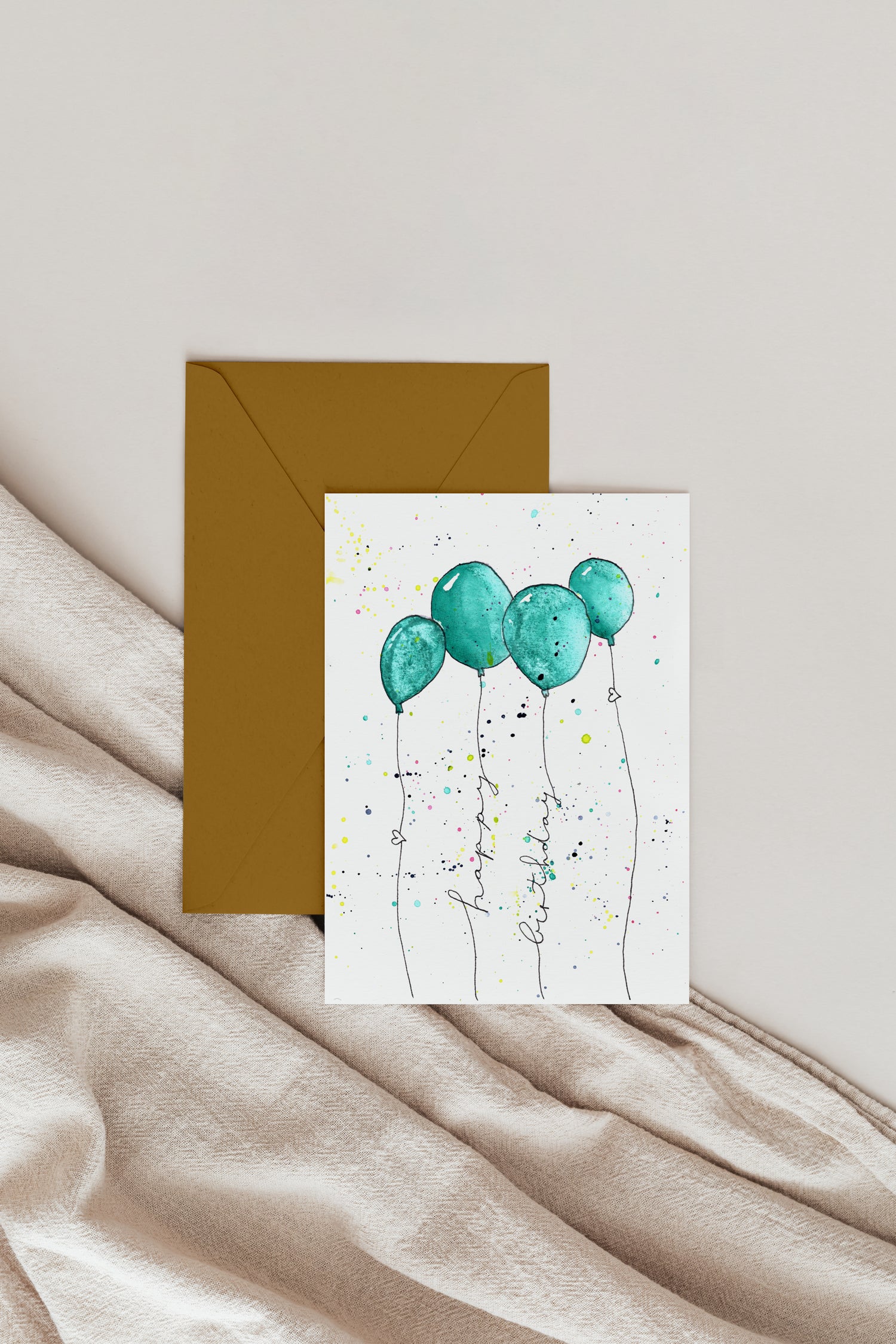 Karte zum Geburtstag Luftballons türkis