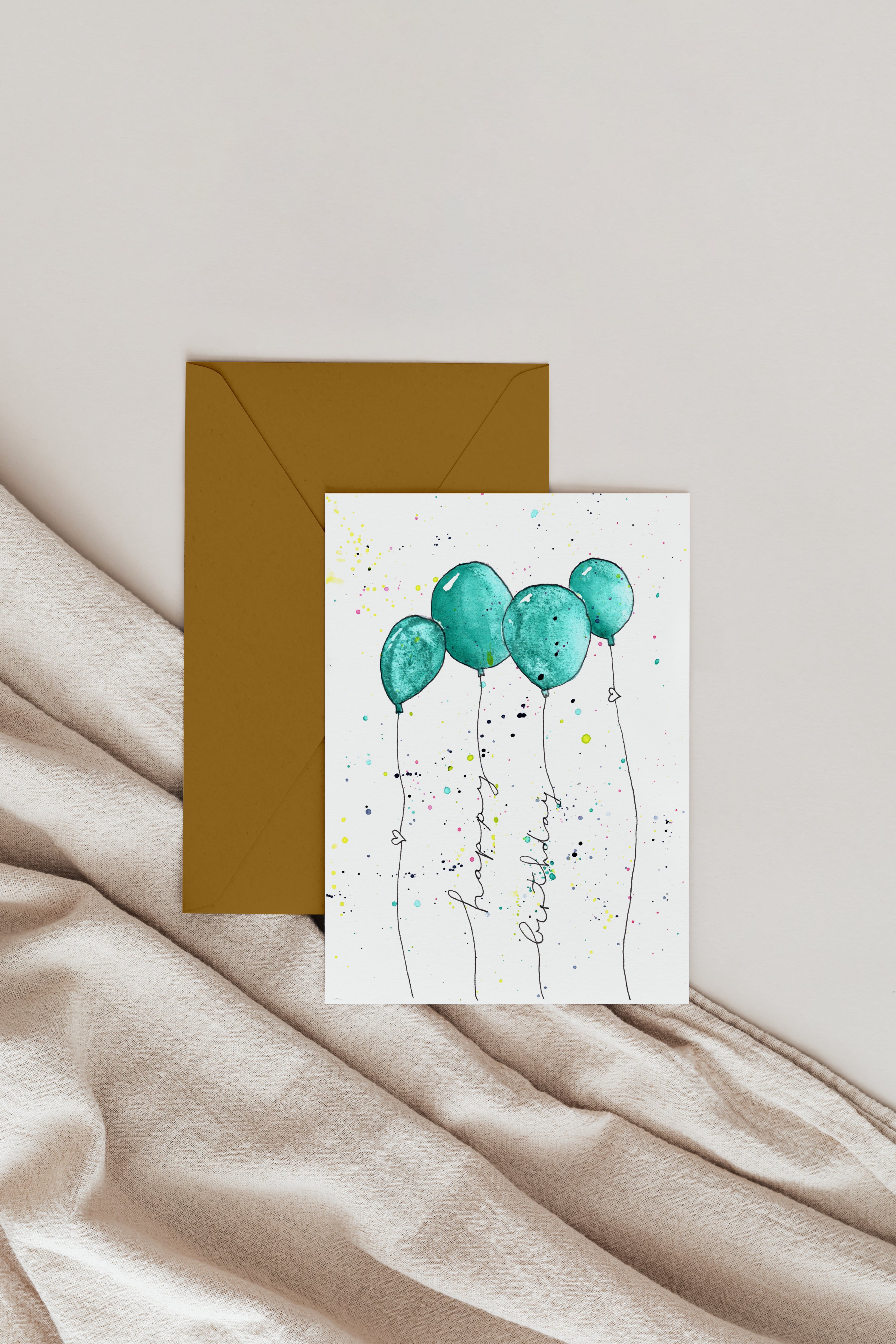 Karte zum Geburtstag Luftballons türkis