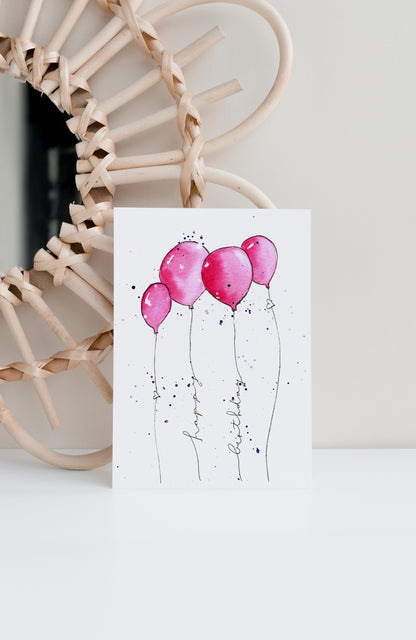 Karte Geburtstag rosa Luftballons