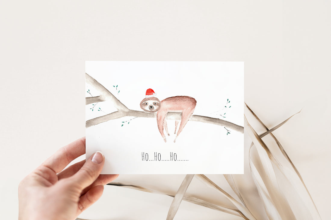 Weihnachtskarte Faultier Ho Ho Ho