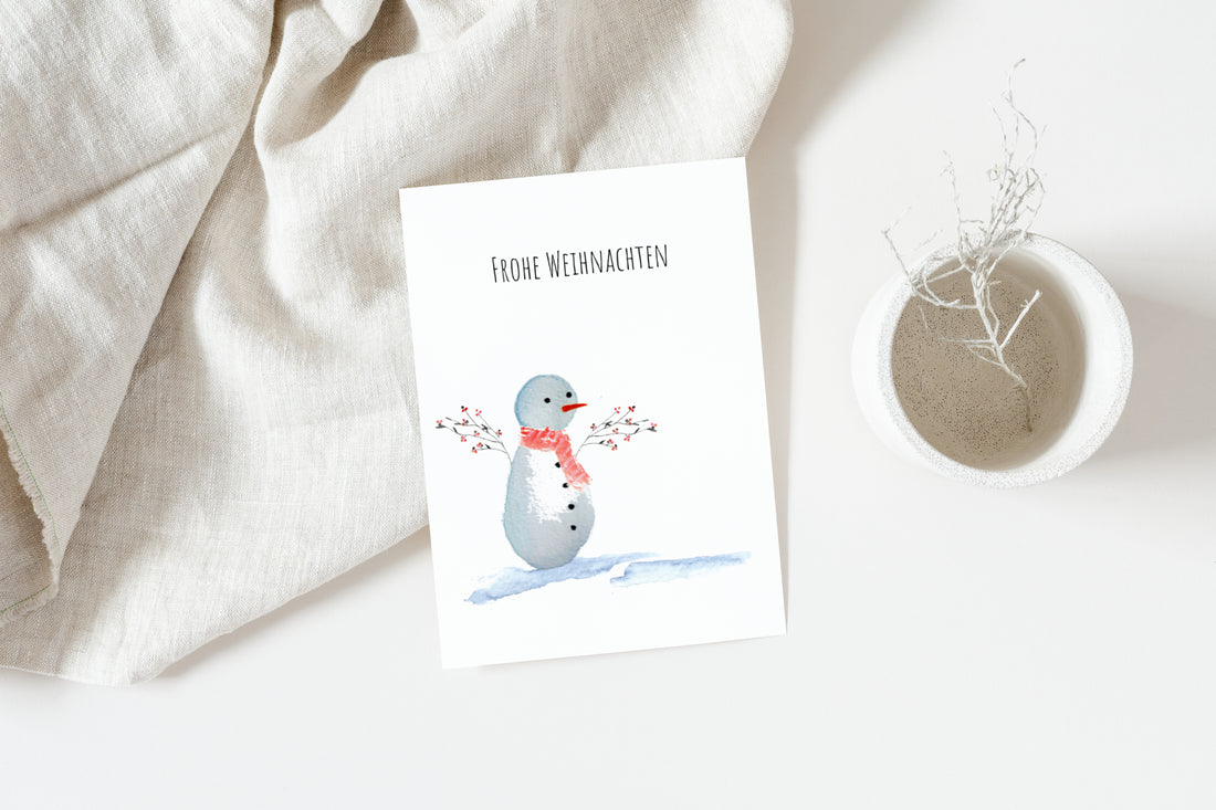 Handgemalte Weihnachtskarte –  Schneemann