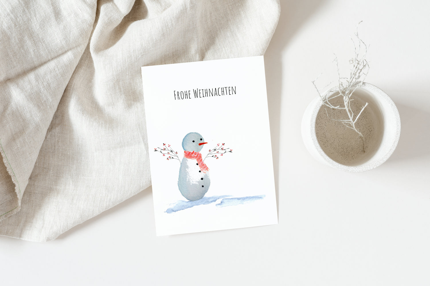 Handgemalte Weihnachtskarte –  Schneemann