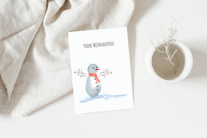 Handgemalte Weihnachtskarte –  Schneemann