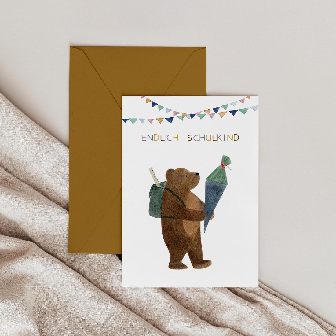 Glückwunschkarte Schulanfang Bär