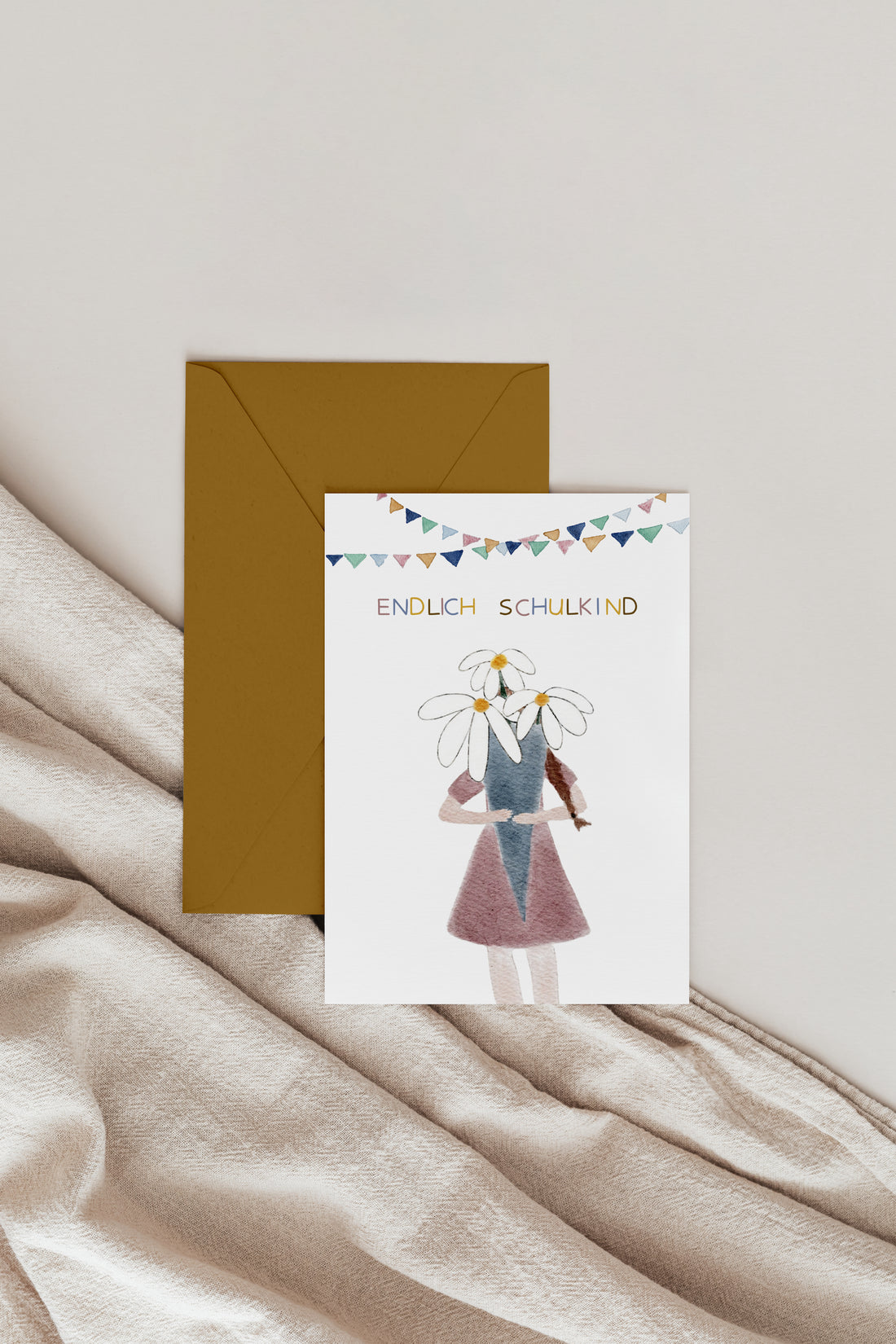 Karte Endlich Schulkind Blumen