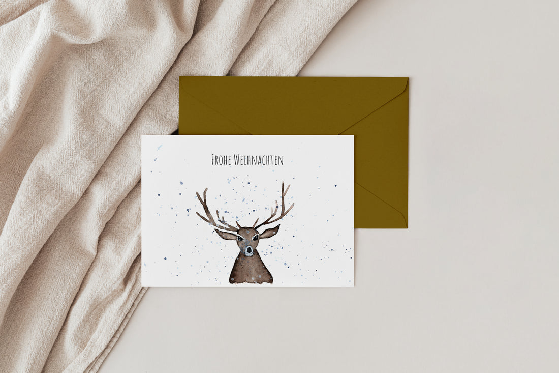 Handgemalte Weihnachtskarte –  Hirsch
