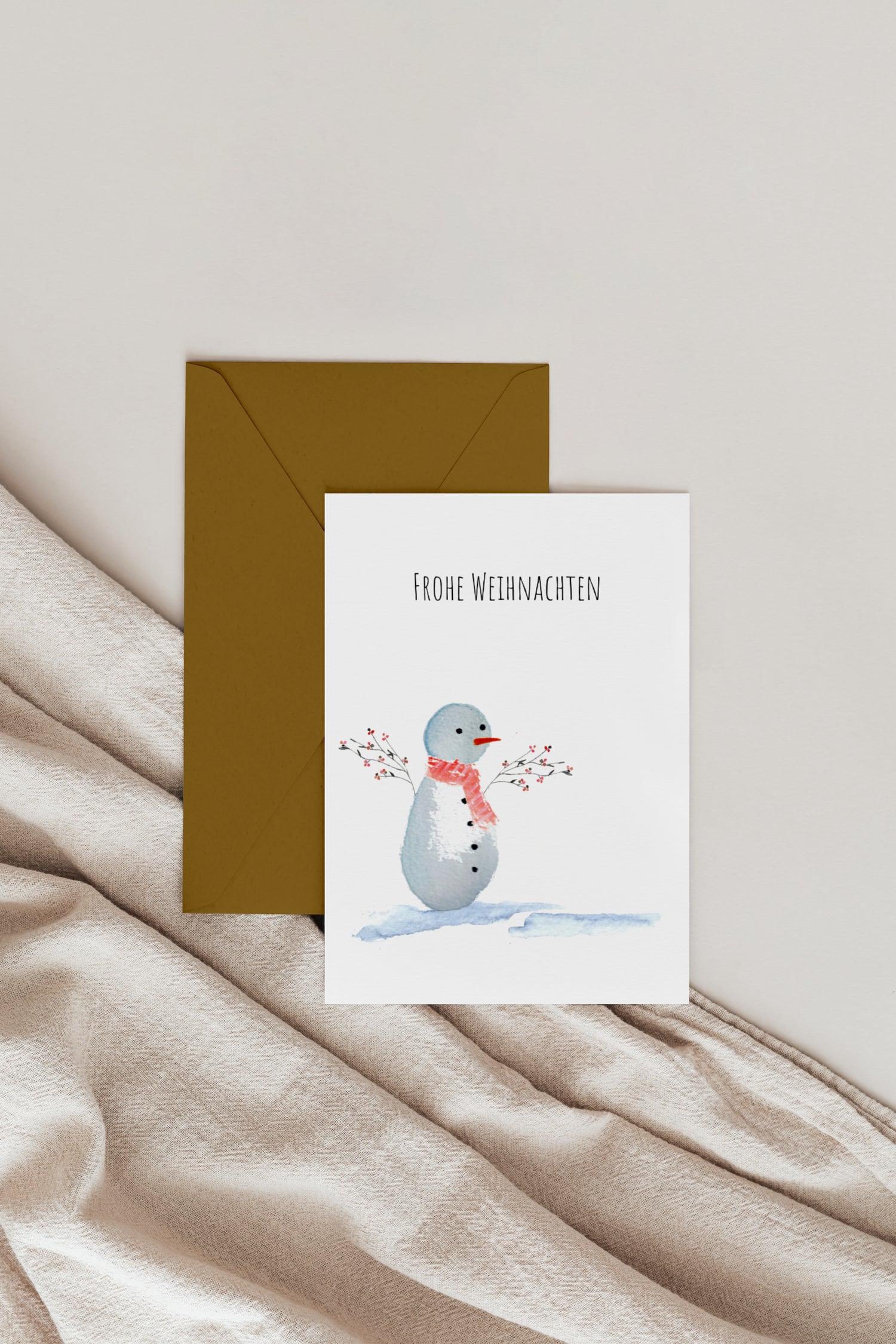 Handgemalte Weihnachtskarte –  Schneemann