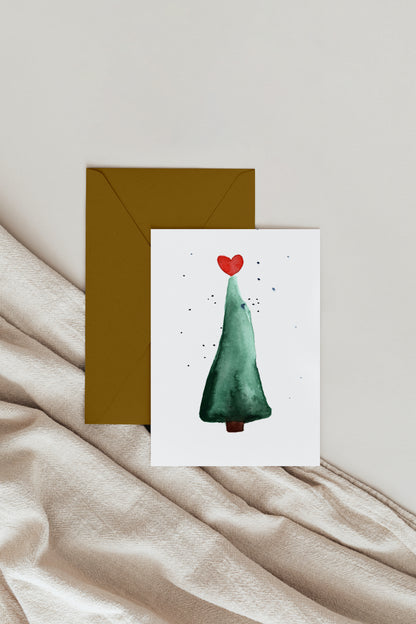 Karte zu Weihnachten Tannebaum Herz