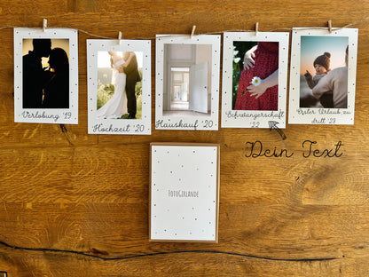 Blanko Fotogirlande im Motiv Tupfer mit unbeschrifteten Karten zum Selbergestalten und Festhalten persönlicher Erinnerungen.