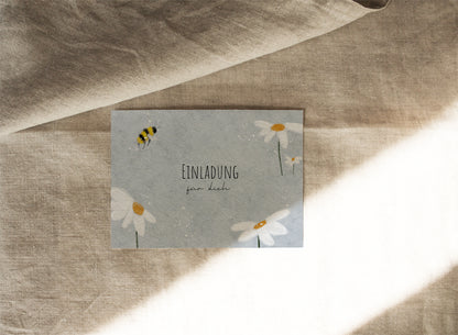 Blumen-Einladungskarten in Blau für den Kindergeburtstag als Set