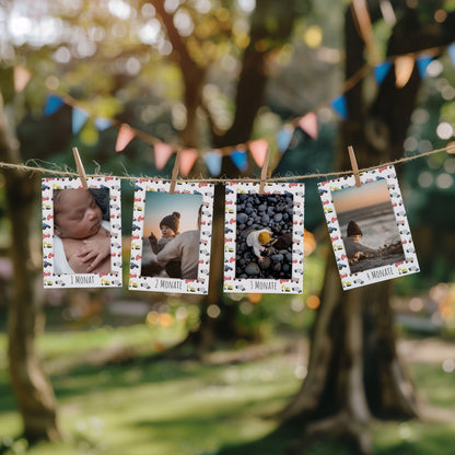 Fotogirlande zum 1. Geburtstag mit Fahrzeugmotiven und Platz für persönliche Fotos