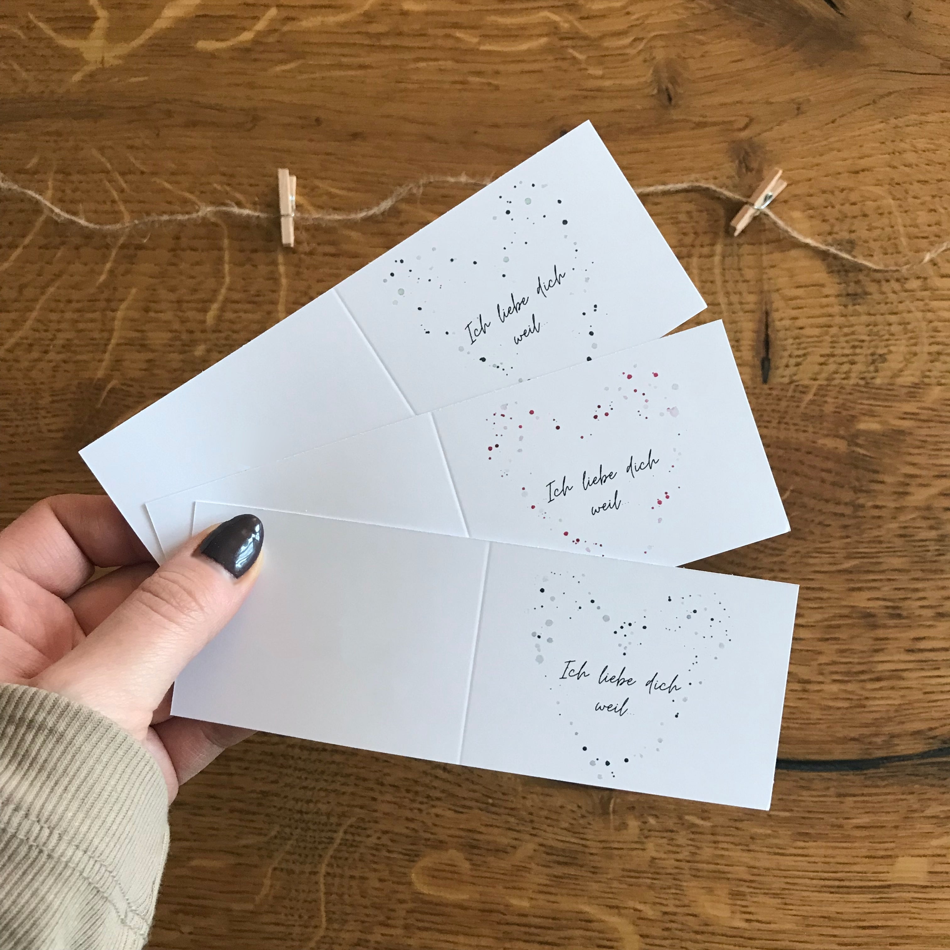 Rückseite der „Ich liebe dich, weil …“-Kärtchen mit Platz für persönliche Worte.