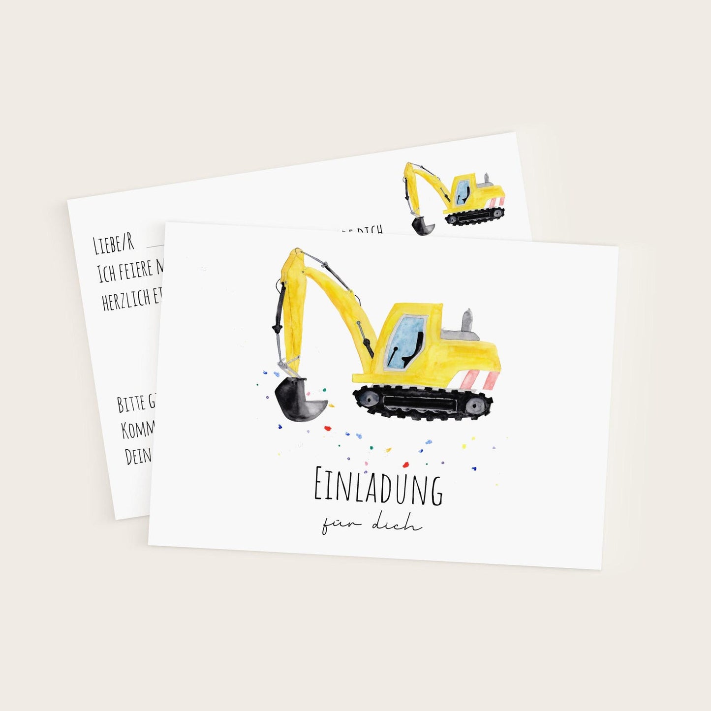 Einladungskarten-Set "Bagger“