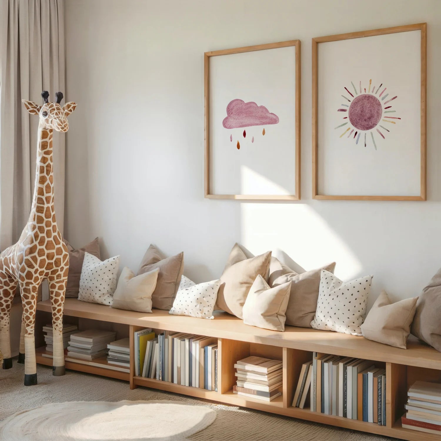 Kinderposter Sonne als ruhige Wanddekoration im Baby- oder Kinderzimmer.