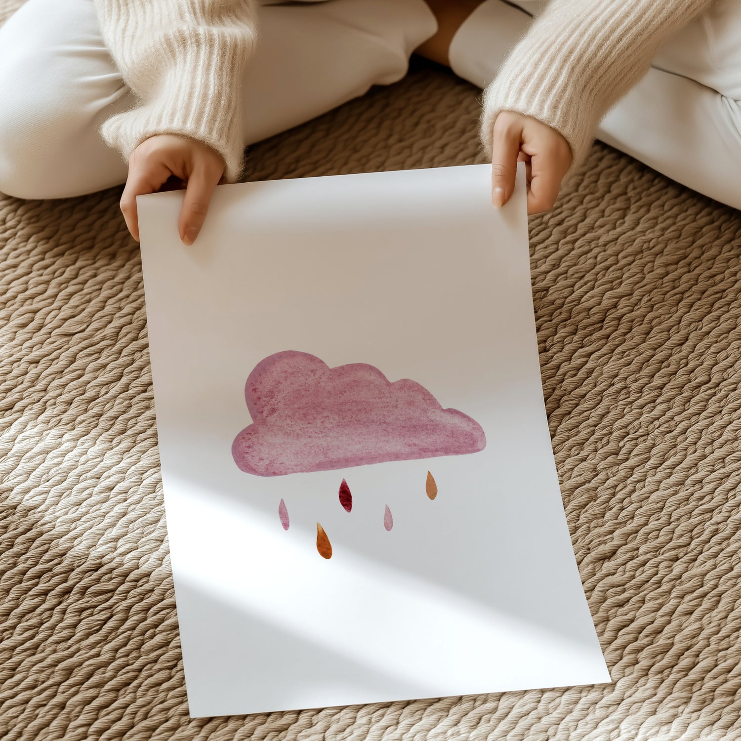 Detailansicht des Kinderposters Wolke mit handgemalter Illustration auf warmweißem Naturpapier.