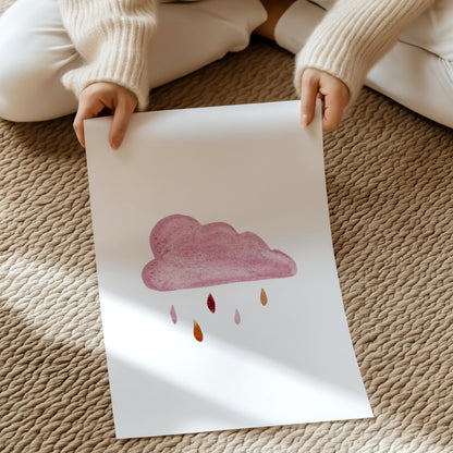 Detailansicht des Kinderposters Wolke mit handgemalter Illustration auf warmweißem Naturpapier.