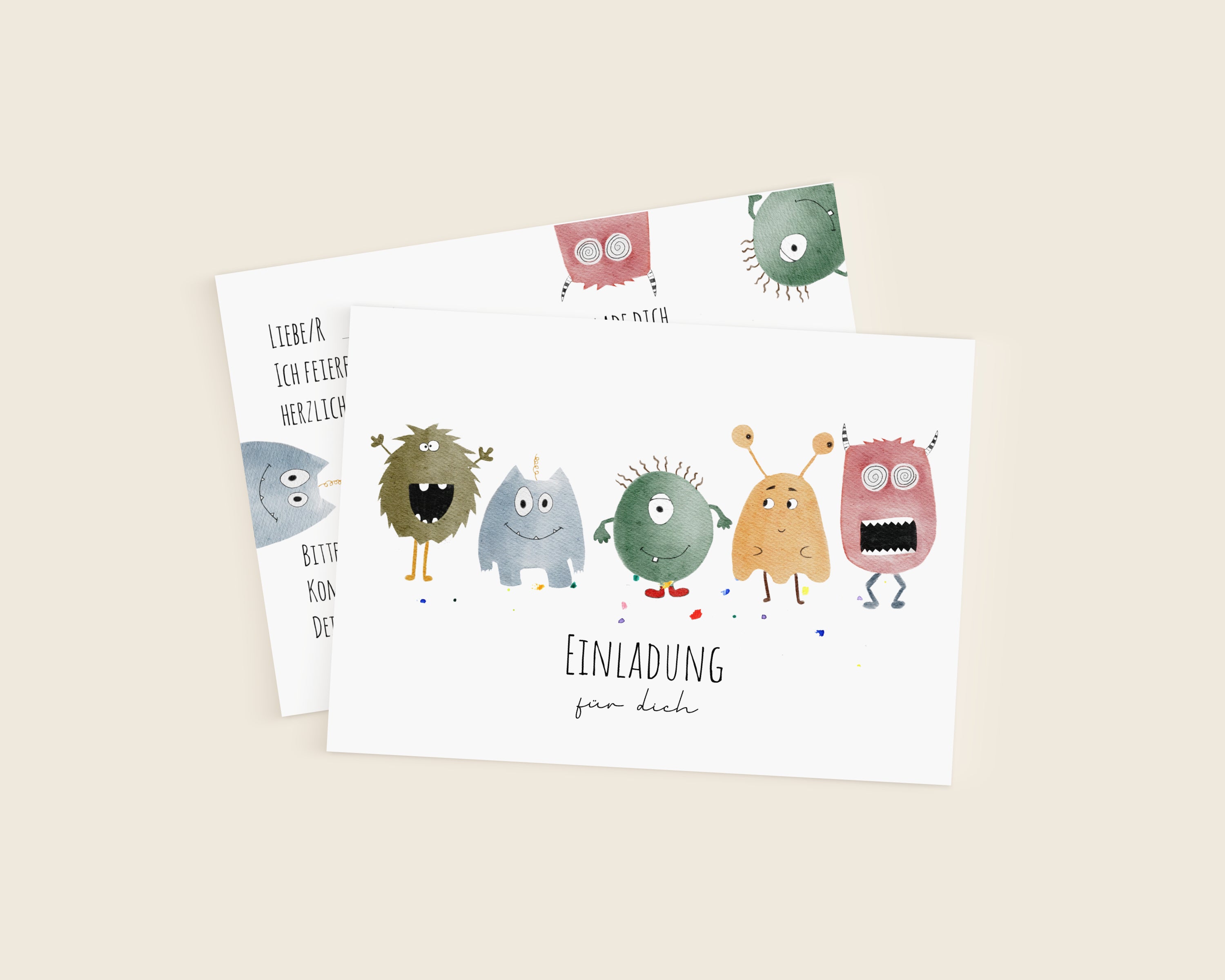 Rückseite der Monster-Einladungskarte für den Kindergeburtstag mit Lückentext