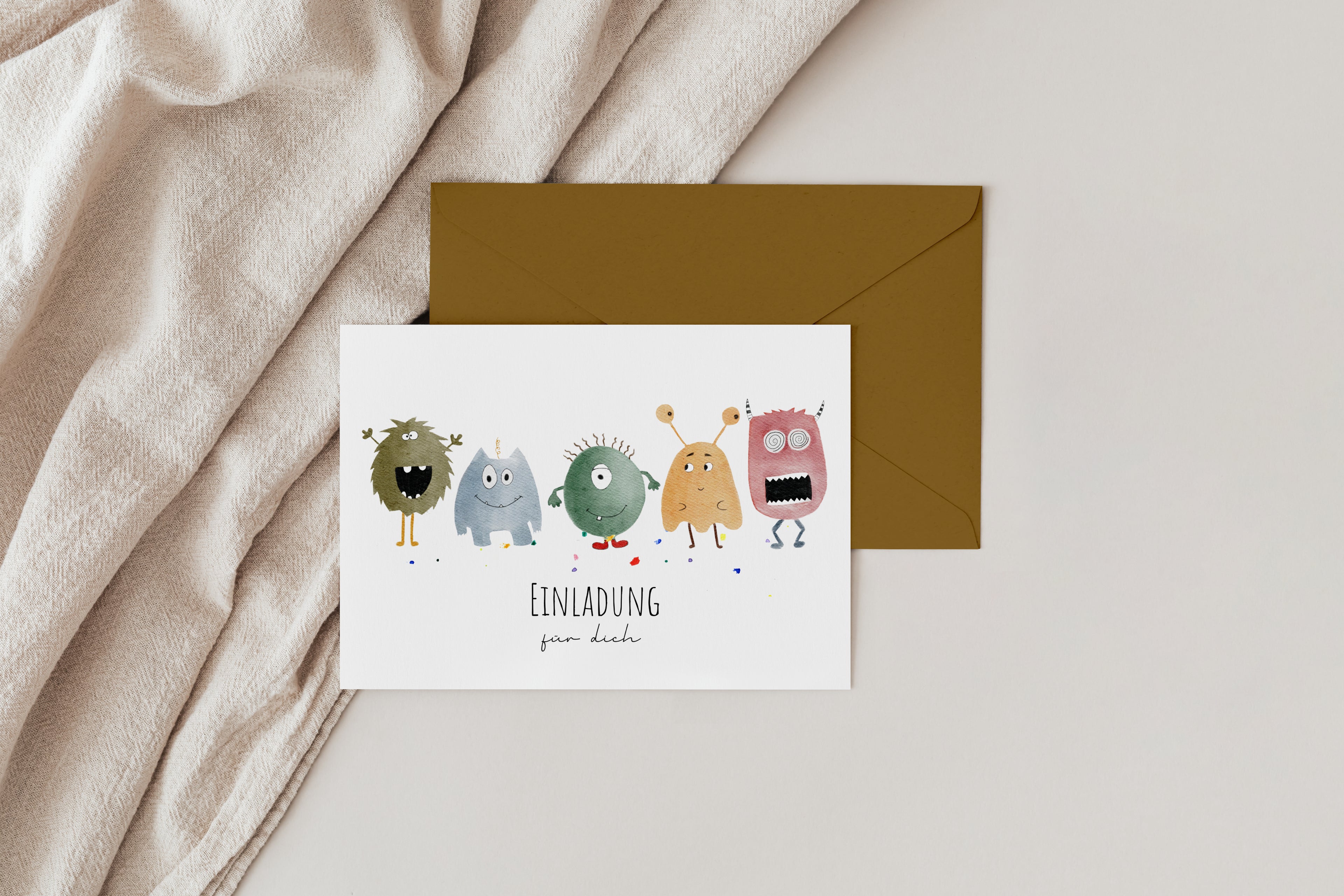 Monster-Einladungskarte für den Kindergeburtstag mit passendem Umschlag
