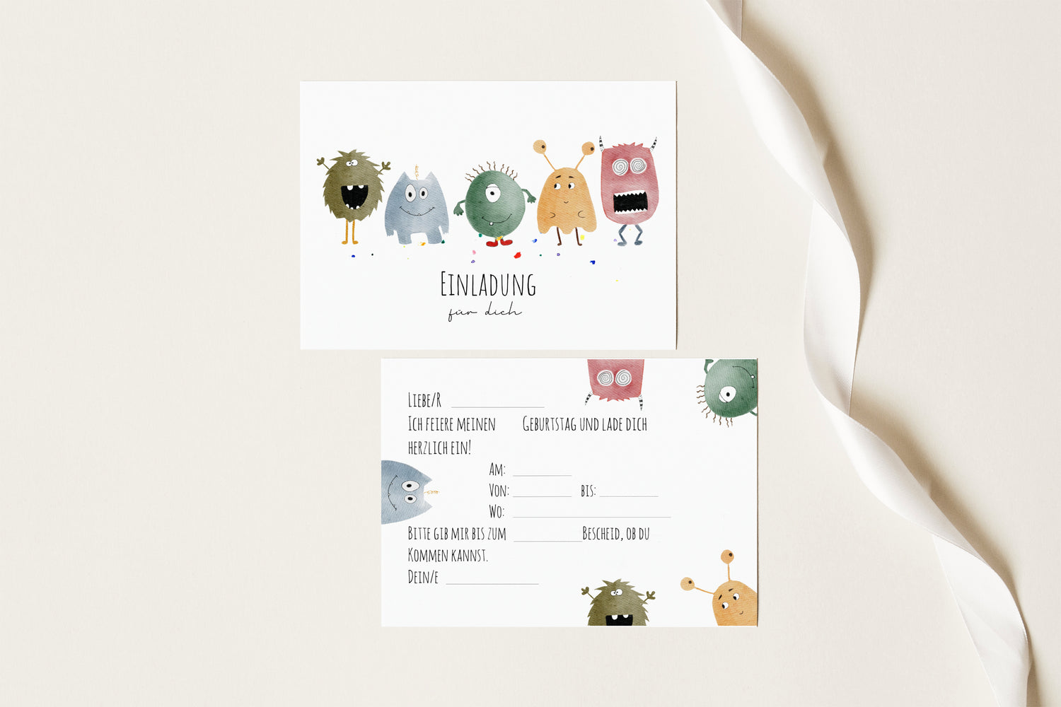 Monster-Einladungskarten für den Kindergeburtstag als Set
