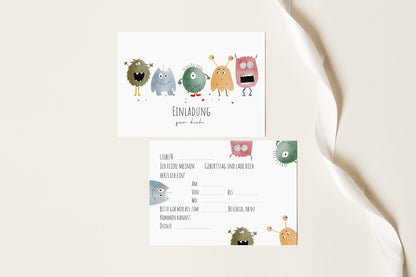 Monster-Einladungskarten für den Kindergeburtstag als Set