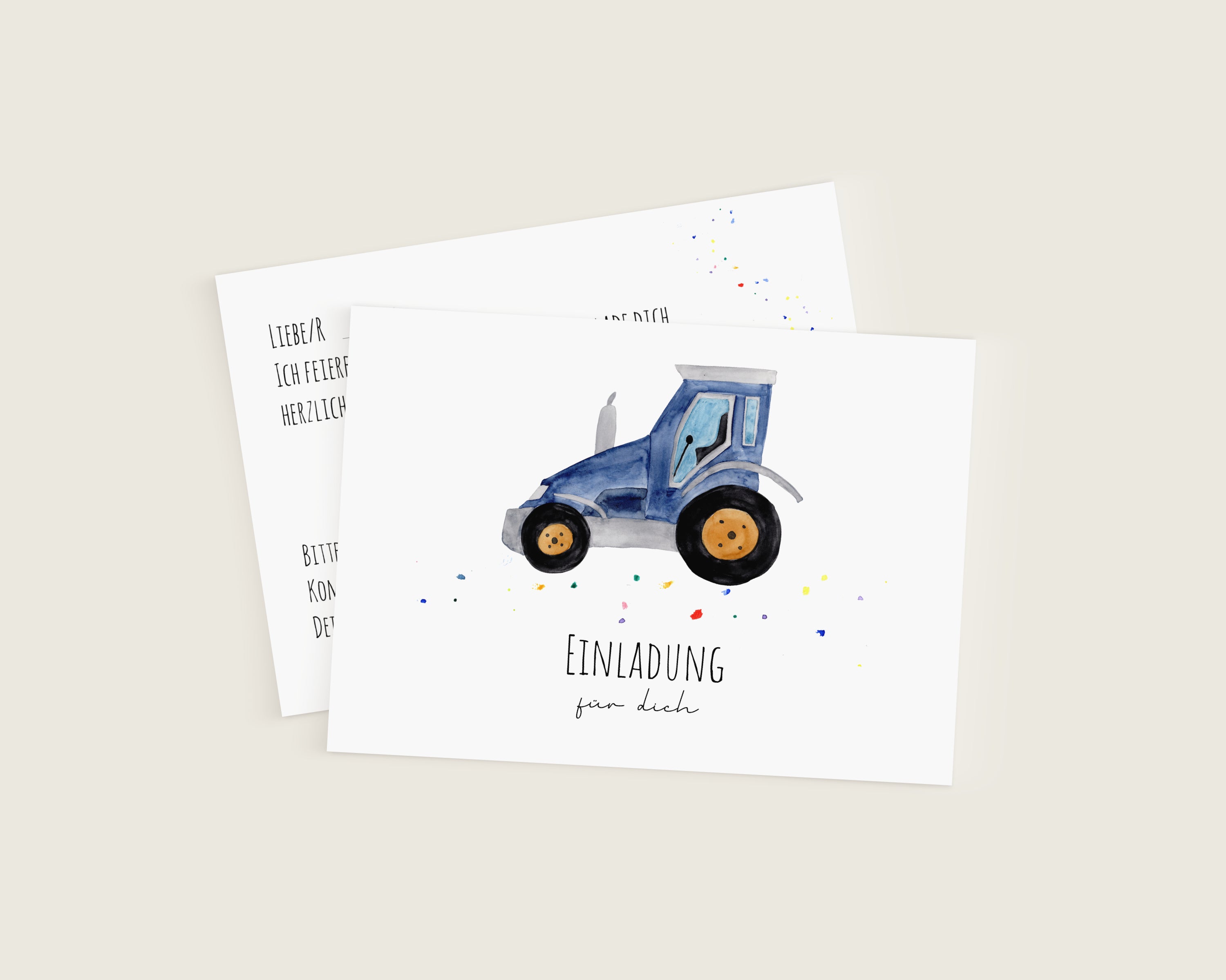 Traktor-Einladungskarten für den Kindergeburtstag als Set