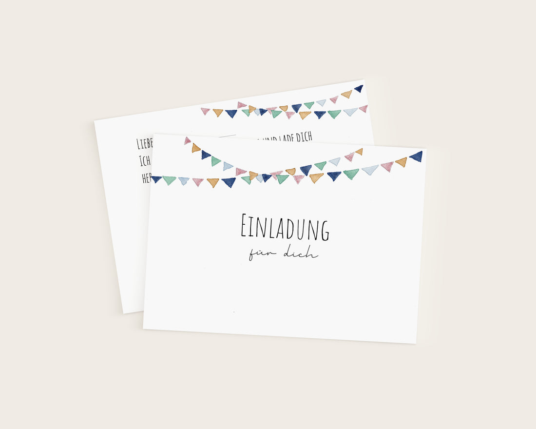 Wimpelkette-Einladungskarten für den Kindergeburtstag als Set